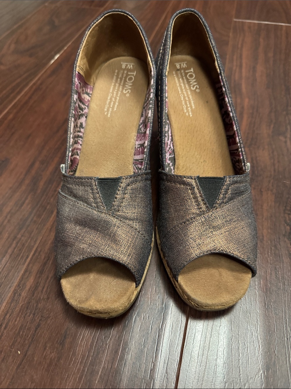 Toms Metallic Pewter Peep-Toe Wedge Sandals - Picture 3 of 4